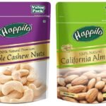 Happilo 100% Natural Premium Whole Cashew 500g Value Pack & Happilo 100% Natural Premium California Dried Almonds 500g Pack Pouch - Fast UK Delivery