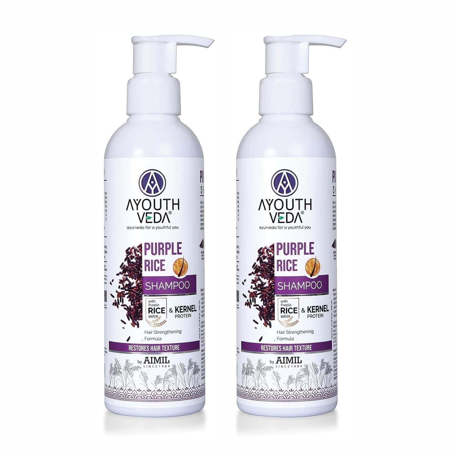 uk71DCOhAI0OL-1-1.jpg Ayouthveda Purple Rice Water & Kernel Protein Shampoo | With the Goodness of Betel Leaves & Guava Leaves | For Damage & Frizzy Hair | Helps To Restore Hair Texture (Pack of 2; 200ml each) - Fast UK Delivery - Image 1