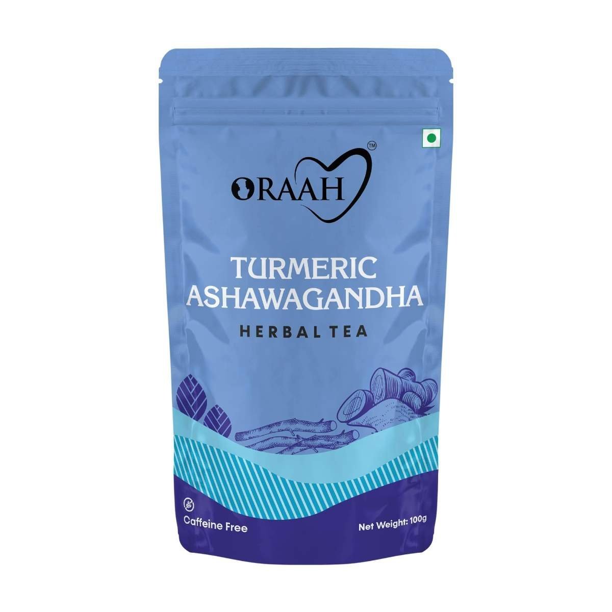 uk71E8FAH8jAL-1-1.jpg Oraah Turmeric Ashwagandha Green Tea for Immunity Boosting & Improved Memory, Made with 100% Whole Leaf, Natural Ashwagandha & Turmeric - 100gms - Fast UK Delivery - Image 1