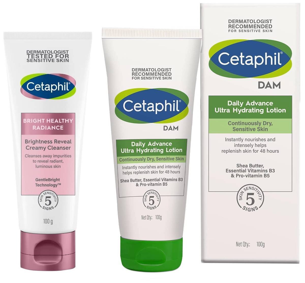 uk71EafLvaNkL-1-1.jpg Cetaphil Brightness Reveal Creamy Cleanser - 100 G & Daily Advance Ultra Hydrating Lotion For Dry/Sensitive Skin, 100 G - Fast UK Delivery - Image 1