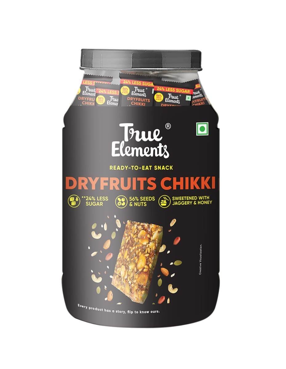 uk71Fl06wrhML-1.jpg True Elements Dry fruit Chikki 700g (Pack of 35) - Made with Peanuts, Almonds, Cashews & Pista | Gajak with Jaggery Powder | 24% Less Sugar - Fast UK Delivery - Image 1