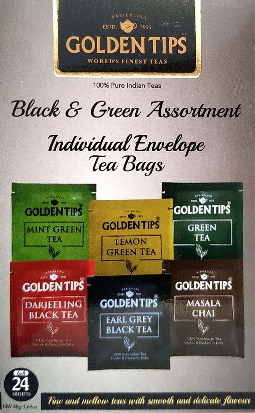 uk71GdW1RolgL-1-1.jpg Golden Tips-Tea Bags 100% Pure Indian Black & Green Assortment Individual Tea Bags | 24 Tea Bags | 48 Grams - Fast UK Delivery - Image 1