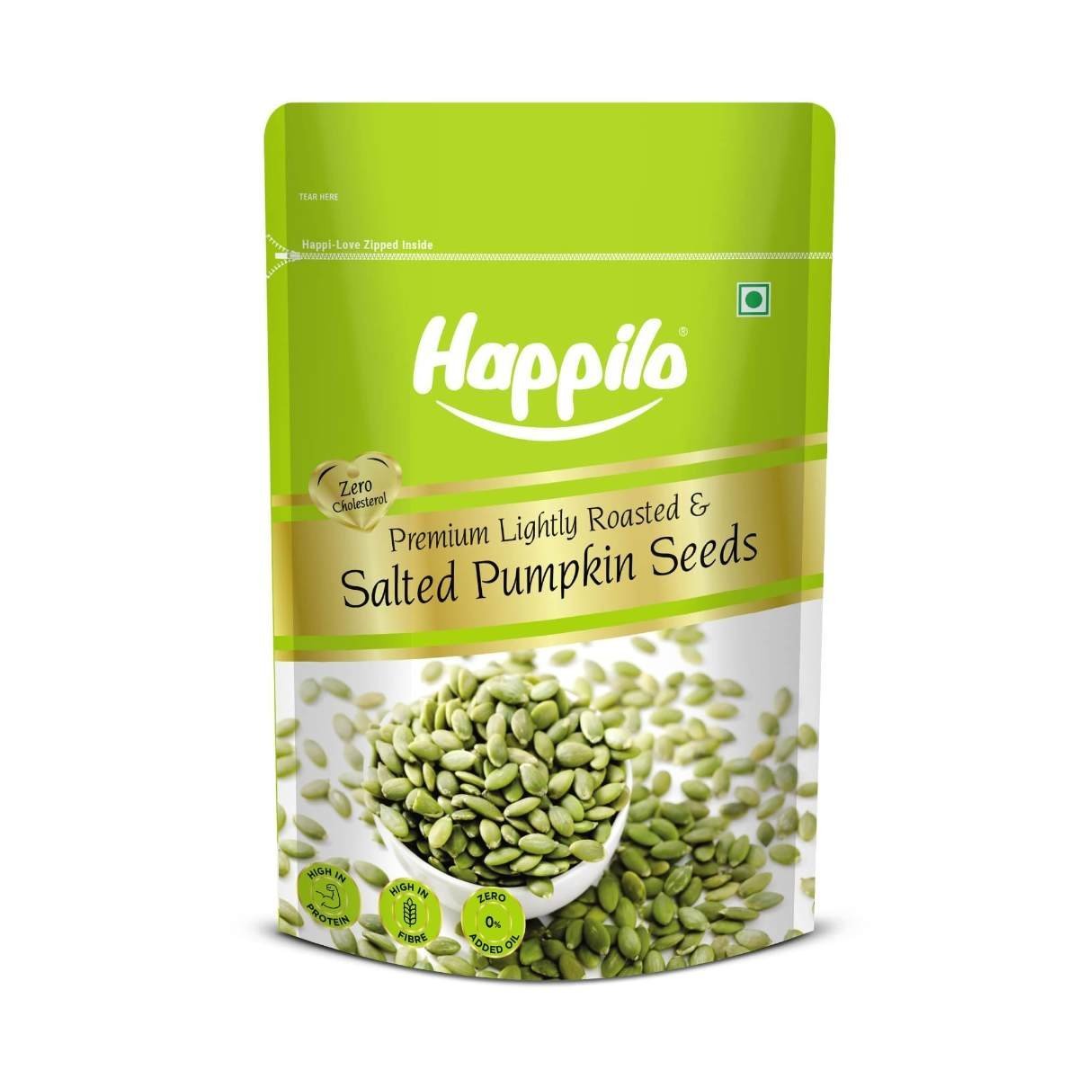 uk71GxKrotJ5L-1-1.jpg Happilo Premium Lightly Salted & Roasted Pumpkin Seeds 200g - Fast UK Delivery - Image 1