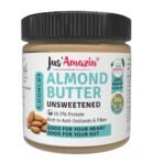 Jus' Amazin Crunchy Almond Butter - Unsweetened (200 g) | 25% Protein | Only Pure Whole Almonds | Zero Additives / Chemicals | Vegan Butter | Plant Based, Dairy Free, Keto | Clean Nutrition, 0% Chemicals - Fast UK Delivery