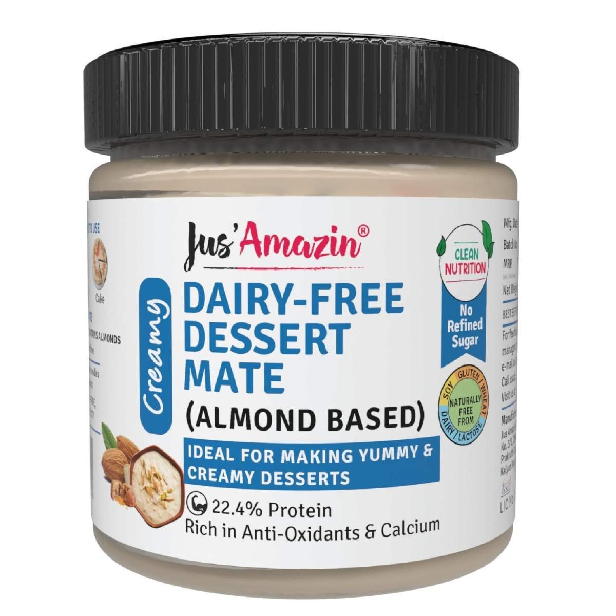 uk71Hos2mTPlL-1-1.jpg Jus' Amazin Dairy-Free Dessert Mate (Almond Based) 200g | Vegan, Dairy Free Condensed Milk - Plant-Based | Clean Nutrition - Fast UK Delivery - Image 1