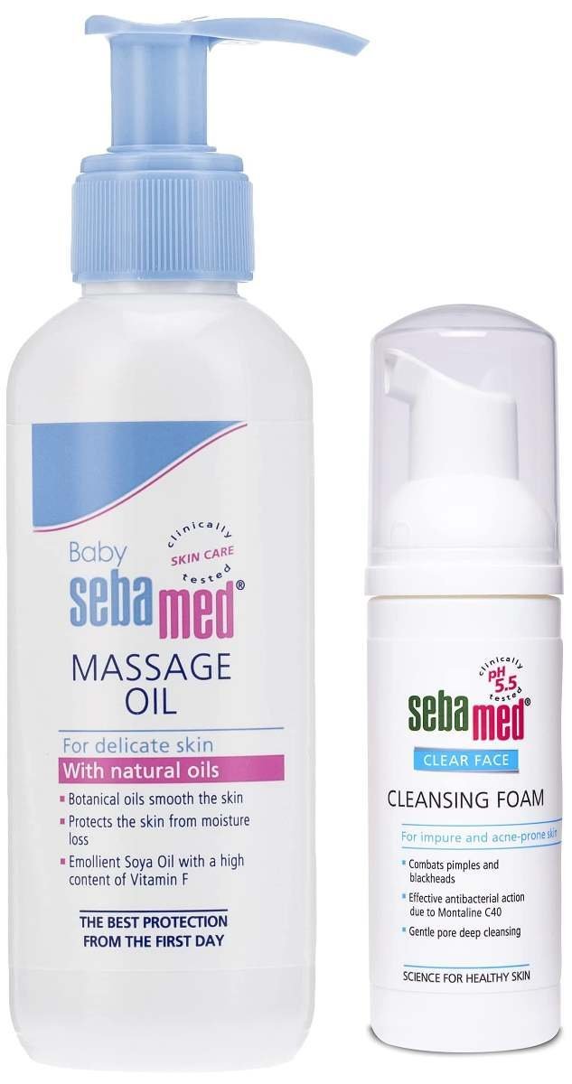 uk71I1iM0ZypL-1-1.jpg Sebamed Baby Massage Oil, 150ml & Sebamed Clear Face Foam, 50ml - Fast UK Delivery - Image 1