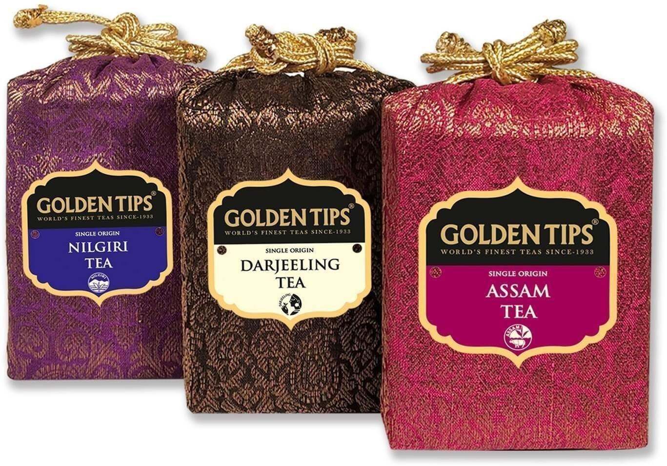 uk71Ia28khwdL-1-1.jpg Golden Tips Black Tea, 3-in-1 Darjeeling, Nilgiri & Assam Brocade Bags|Best for Gifting, Filled with Nice Taste and Aroma, 3 X 50 Gram - Fast UK Delivery - Image 1