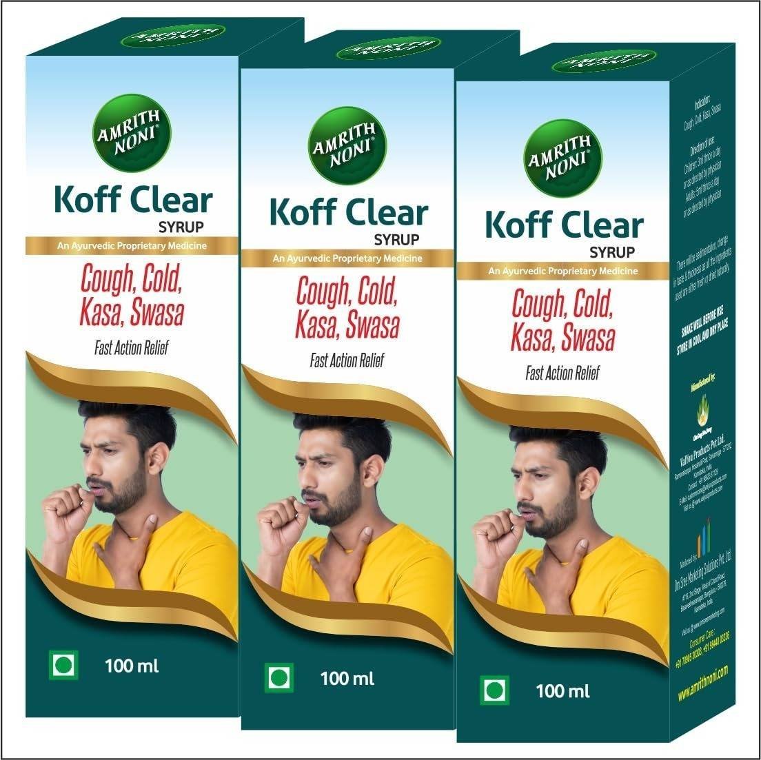 uk71IdWf4btzL-1-1.jpg Amrith Noni Koff Clear SugarFree 100ml - Ayurvedic Cough Syrup with Noni, Brihati, Kantakari, Pushkara, Naagavalli & Other Powerful Herbs for Effective Relief (Pack Of 3) - Image 1
