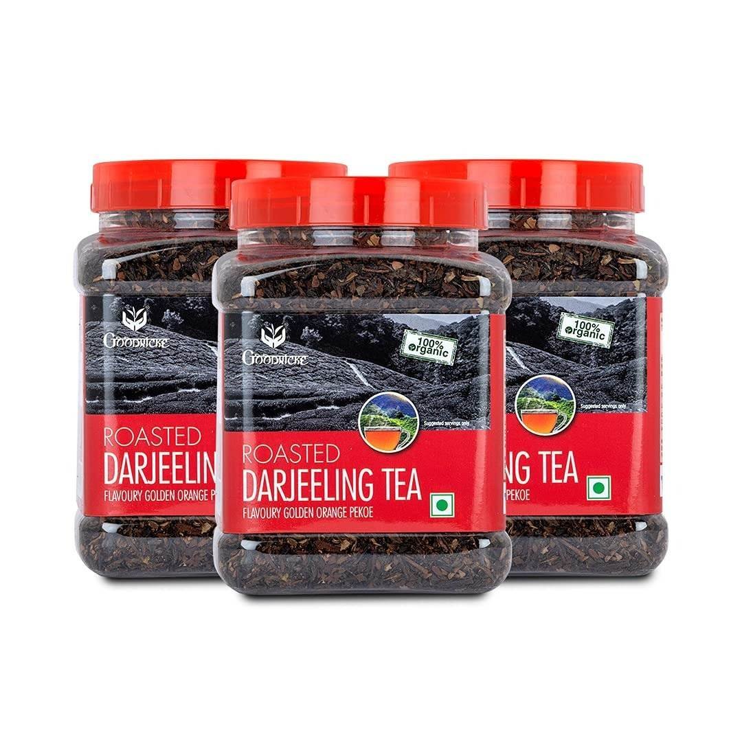 uk71In7uGzO9L-1.jpg GOODRICKE Roasted Organic Darjeeling Tea - 250 gm (Pack Of 3) | 100% Pure & Natural Whole Leaf | Flavoury Golden Orange Pekoe | Black Tea - Fast UK Delivery - Image 1