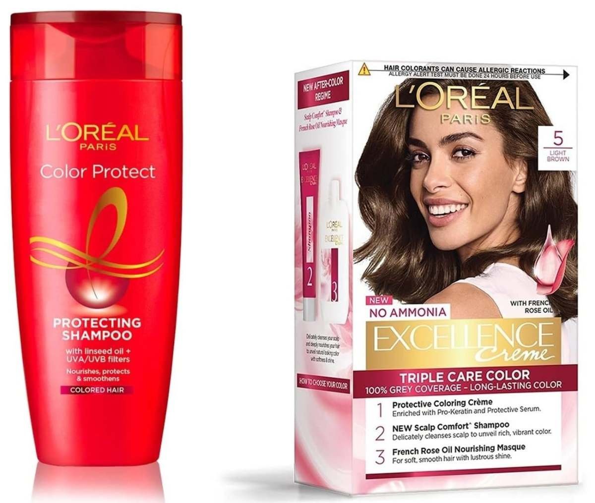 uk71Iox5z2CVL-1-1.jpg L'Oreal Paris Excellence Creme Hair Color, 72ml+100g - 5 Light Brown/Natural Brown & Color Protect Shampoo, 175ml (With 10% Extra) - Fast UK Delivery - Image 1