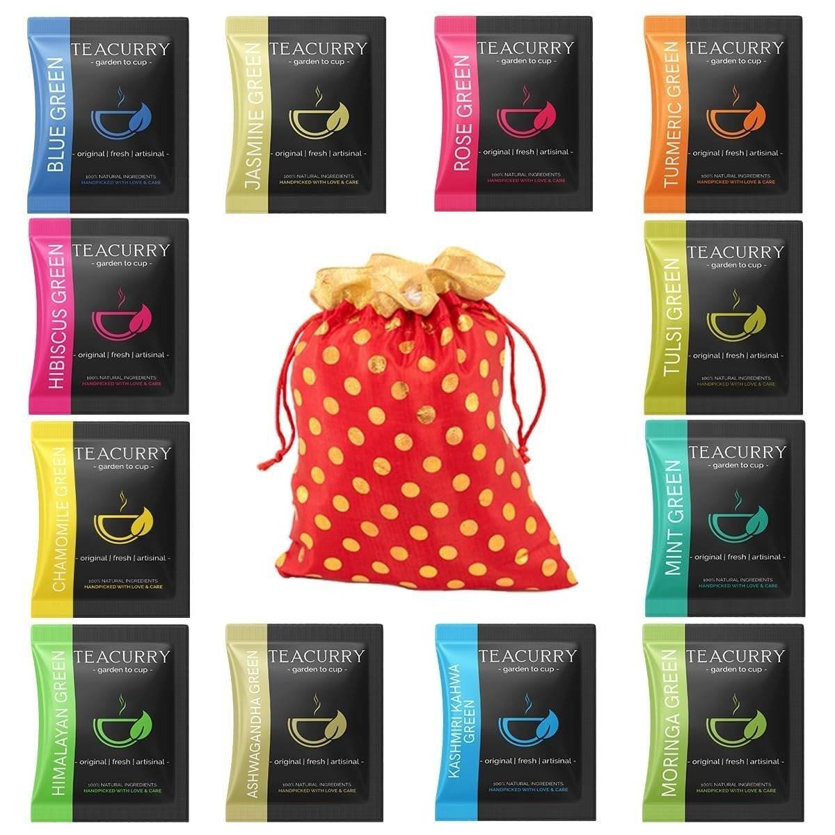 uk71J5e4Jtt1L.jpg TEACURRY Assorted Green Tea bags (12 gramsreen Tea Bags) - Helps with Weight Management, Tummy, and Ageing -12 Premium Herbal Pyramid Tea bags - Fast UK Delivery - Image 1