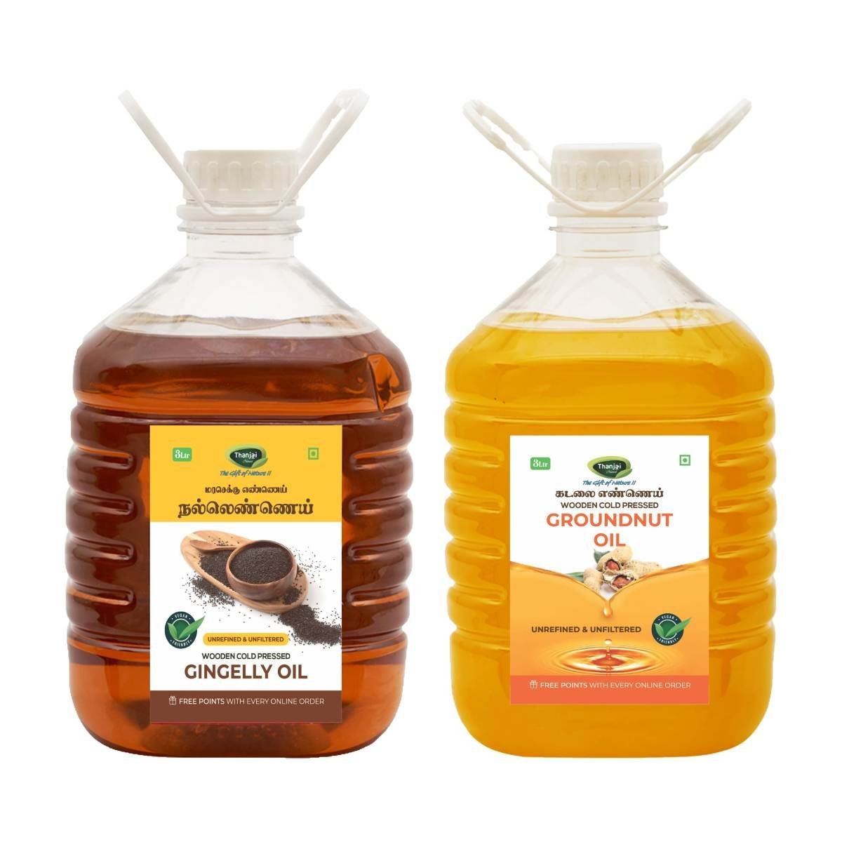 uk71Jg1dpoxQL-1.jpg THANJAI NATURAL Gingelly Oil 3L & Groundnut Oil 3L Cane Unrefined Wooden Cold Pressed Gingelly Oil/Natural Sesame Oil & Peanut Oil for Cooking+ Cholesterol Free + No Preservatives - Fast UK Delivery - Image 1