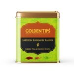 Golden Tips Kashmiri Kahwa Green Tea Blended with Cinnamon Sticks, Cardamom, Saffron Loose Leaves Tin Can (100 Gram, 50 cups) - Fast UK Delivery