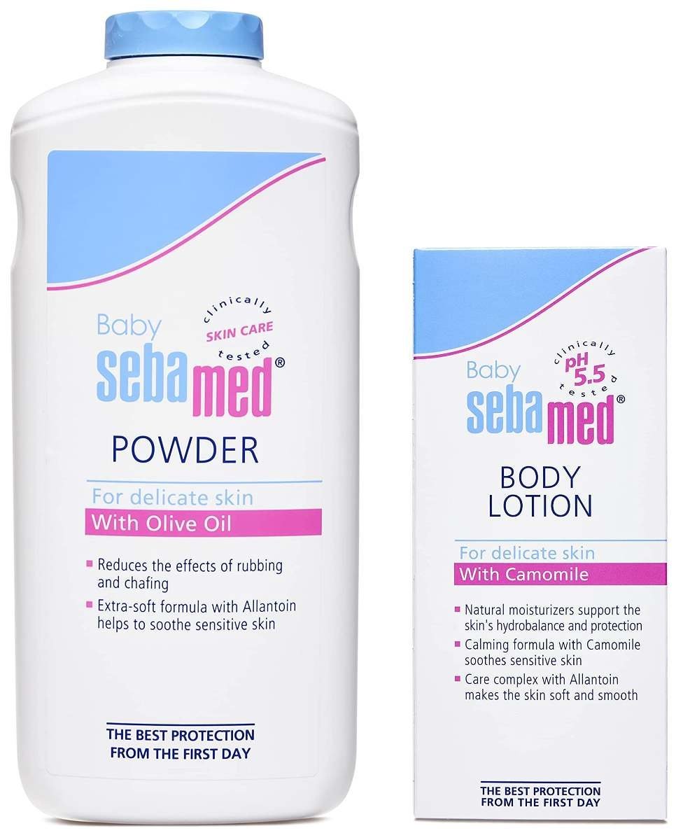uk71K1dltnT6L-1-1.jpg SebaMed Baby Powder, 200g & Baby Lotion, 100ml Combo - Fast UK Delivery - Image 1