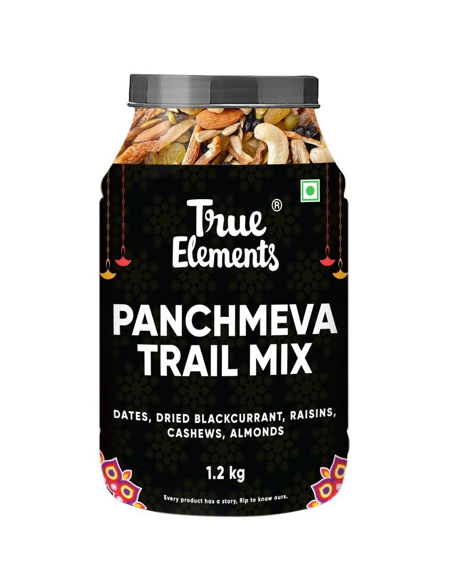 uk71KGtsd2PML-1.jpg True Elements Mixed Dry Fruits Panchmeva 1.2kg - Fasting Special - Trail Mix | Premium Dry Fruits | Almonds, Cashews, Dates, Raisins, Black Currant | Dry Fruits Mix | Healthy Snacks | Festive Snacking | Diwali Gifting - Fast UK Delivery - Image 1