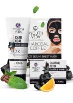 Ayouthveda Skin Detox Combo for Eliminate Dirt & Impurities, Oil Control Charcoal Face Wash 100ml | Hand Made Charcoal Detox Castile Soap 110g | Charocal and Coffee Face Serum Sheet Mask 20g for Men and Women Combo - Fast UK Delivery