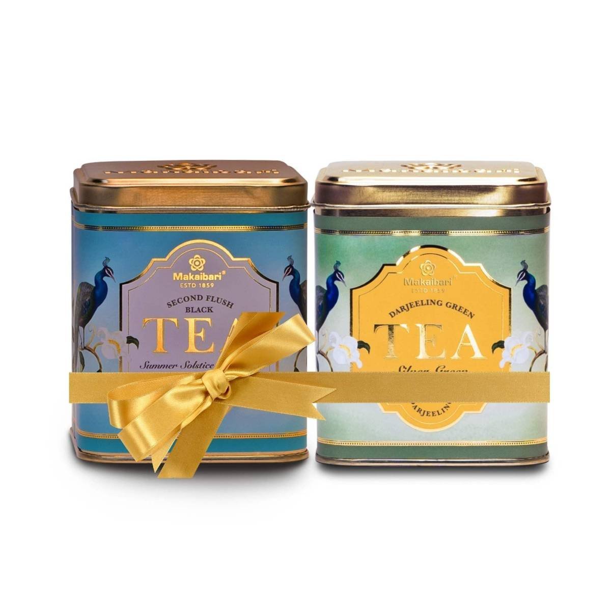uk71LOCWUeddL-1-1.jpg Makaibari Silver Green Darjeeling Green Tea & Summer Solstice Muscatel Darjeeling Black Tea Tin Caddy | 100 Gm X 2 | USDA Organic Certified Darjeeling Tea | Single Estate Loose Leaf Tea - Fast UK Delivery - Image 1