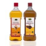 Thanjai Natural Groundnut Oil + Gingelly Oil Virgin Unrefined Wooden Cold Pressed 100% Natural Good for Cooking - Cholesterol Free + No Preservatives (Each Contains 1000ml) - Fast UK Delivery