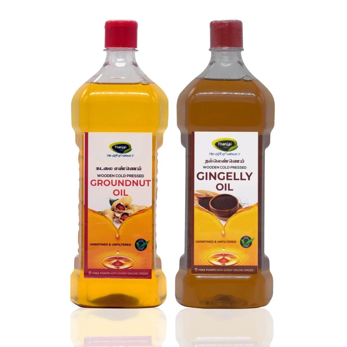 uk71M1HTsEbVL-1.jpg Thanjai Natural Groundnut Oil + Gingelly Oil Virgin Unrefined Wooden Cold Pressed 100% Natural Good for Cooking - Cholesterol Free + No Preservatives (Each Contains 1000ml) - Fast UK Delivery - Image 1