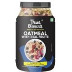 True Elements Whole Oatmeal 1kg | Overnight Oats | Breakfast Food | Healthy Diet | Oatmeal for breakfast | Oats with Chia Seeds, dryfruits and nuts | No added refined sugar | 68% Rolled Oats, Chikoo, Banana, Fig, Strawberry, Apple | 9.8g Protein - Fast UK Delivery