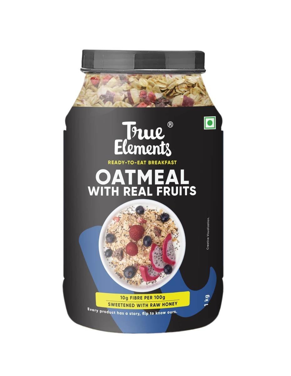 uk71M1RAlZFjL-1.jpg True Elements Whole Oatmeal 1kg | Overnight Oats | Breakfast Food | Healthy Diet | Oatmeal for breakfast | Oats with Chia Seeds, dryfruits and nuts | No added refined sugar | 68% Rolled Oats, Chikoo, Banana, Fig, Strawberry, Apple | 9.8g Protein - Fast UK Delivery - Image 1