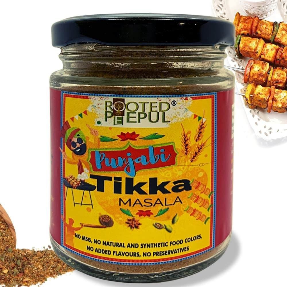 uk71MXuOuQGPL-1-1.jpg Rooted Peepul - Punjabi Paneer Tikka Masala Powder & Chicken Tikka Masala Powder - Perfect Blend of 30 Pure Premium Spices - Less Chilli and More Spice - No MSG, No Preservatives, No Artificial Colour or Flavour - 75g - Fast UK Delivery - Image 1