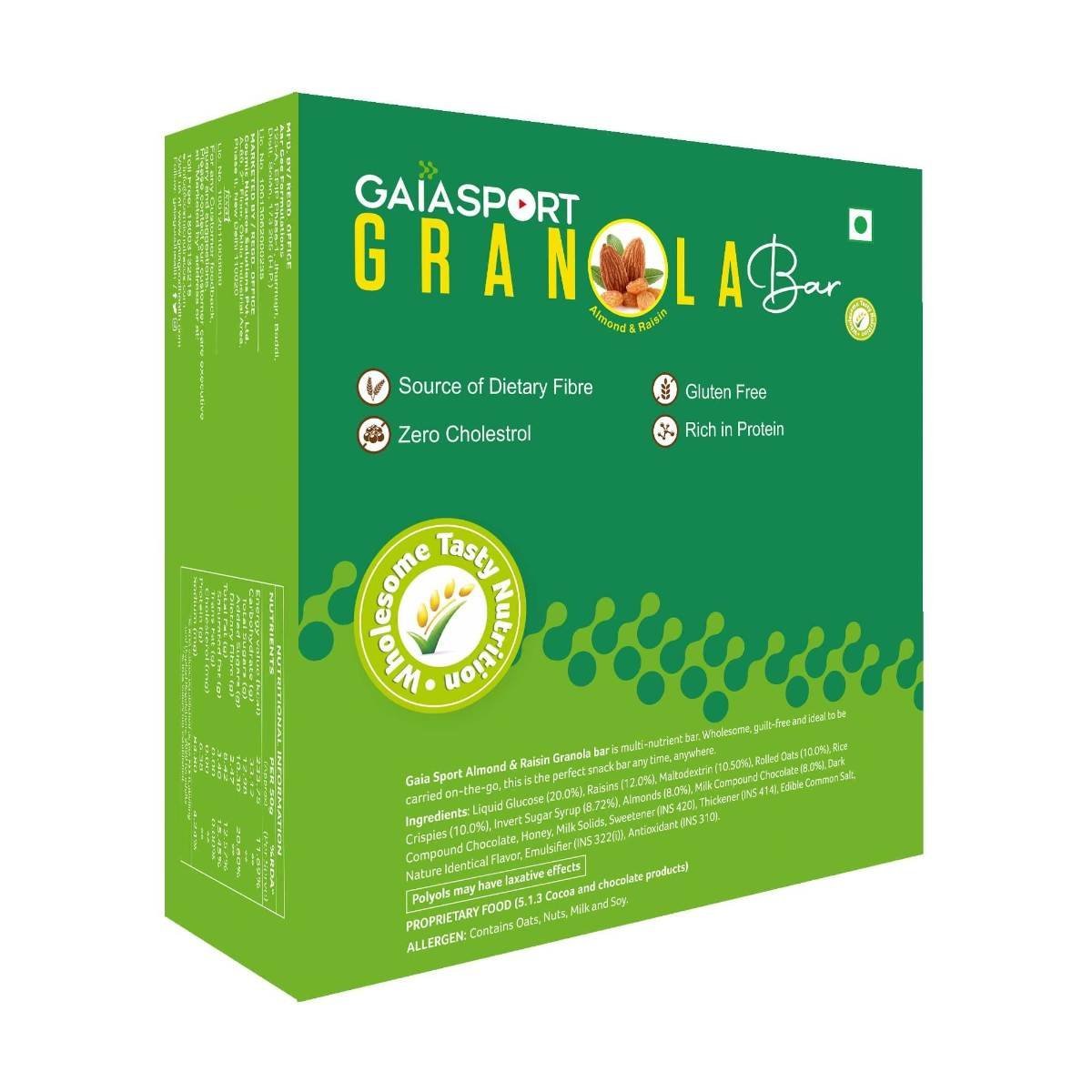 uk71NWwJHdN0L-1.jpg Gaia Sport Almond & Raisin Granola Bar, heart-healthy unsaturated fats, strengthening your muscles, anti-oxidants, vitamin E (Pack of 12) - Fast UK Delivery - Image 1
