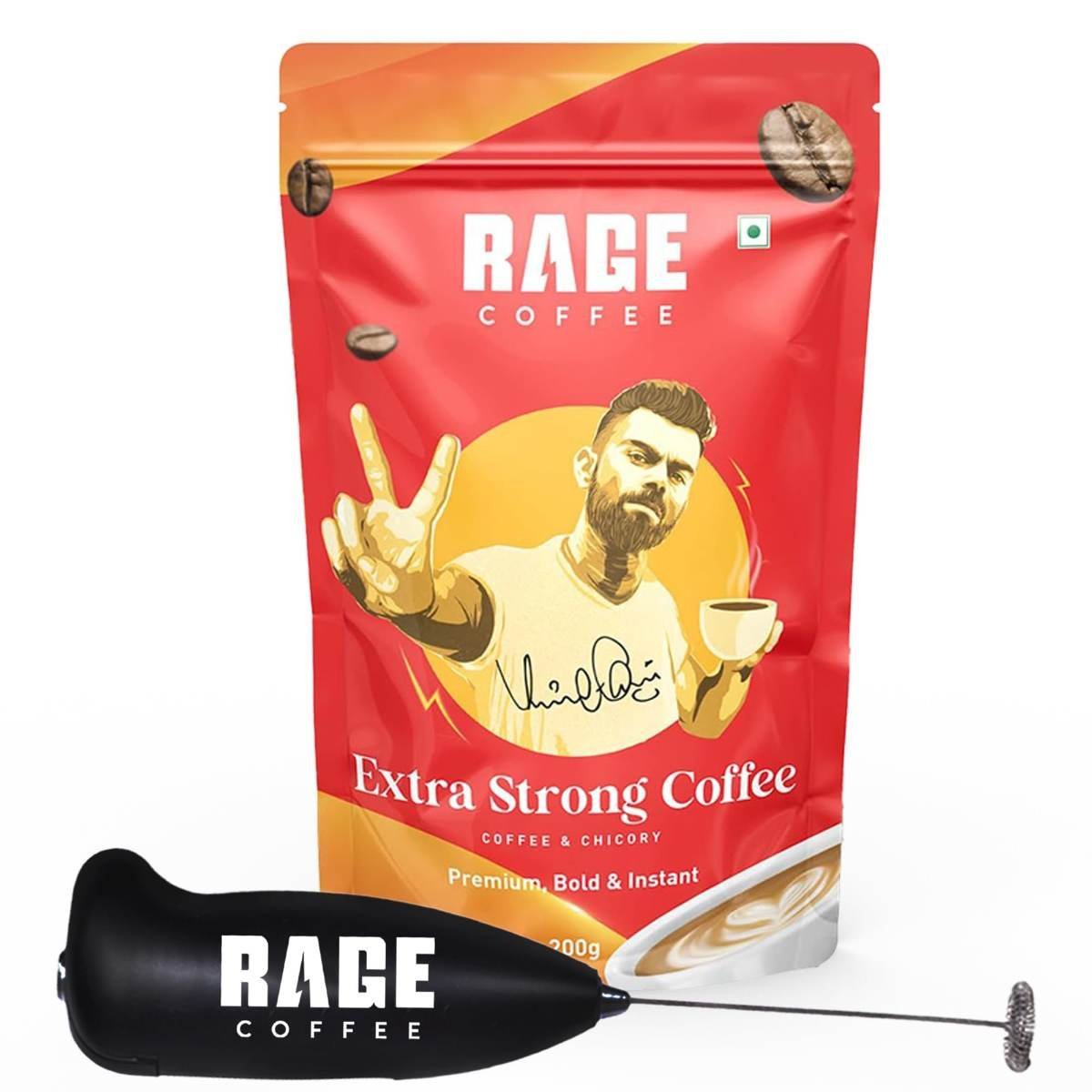 uk71NaOS-dfSL-1.jpg Rage Coffee Extra Strong Blend (200g) + Frother - Bold Coffee Experience with Perfectly Frothy Creations - Fast UK Delivery - Image 1