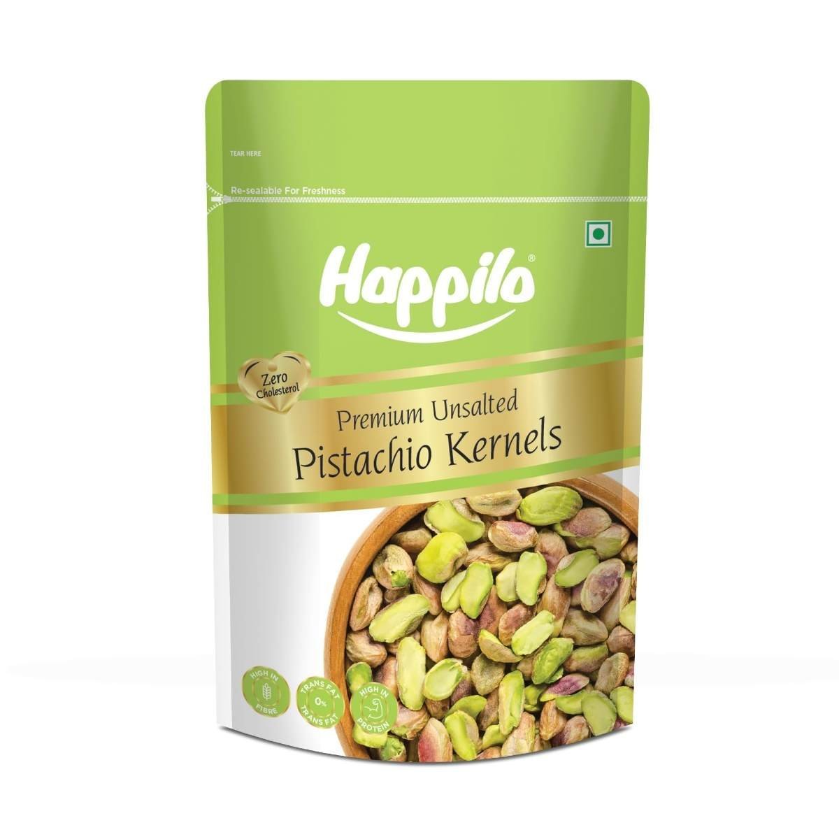uk71NwpDH2ojL-1-1.jpg Happilo Premium Unsalted Pistachio Kernels 150g | Super Crunchy & Delicious | No Gluten | No GMO - Fast UK Delivery - Image 1