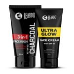 Beardo Activated Charcoal Face Wash, 100ml and BEARDO Ultraglow Face Cream SPF 30 for Men, 60g Combo - Fast UK Delivery