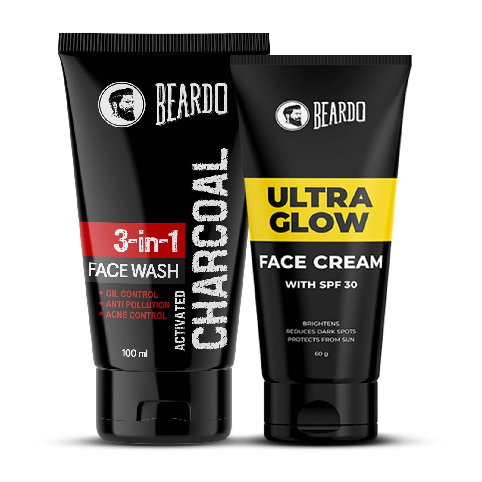 uk71O70E0GXOL-1-1.jpg Beardo Activated Charcoal Face Wash, 100ml and BEARDO Ultraglow Face Cream SPF 30 for Men, 60g Combo - Fast UK Delivery - Image 1