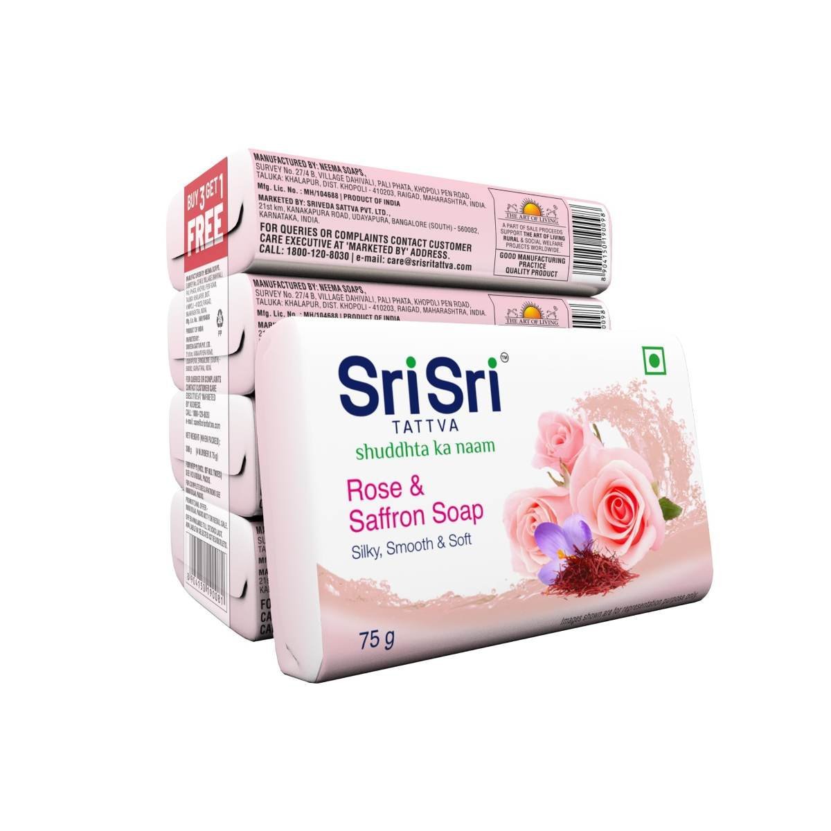 uk71OWRzfOQ7L.jpg Sri Sri TATTVA shuddhta ka naam Rose & Saffron Soap | Silky, Smooth & Soft Skin | Buy 6 Get 2 Free | 75gm Each - Fast UK Delivery - Image 1