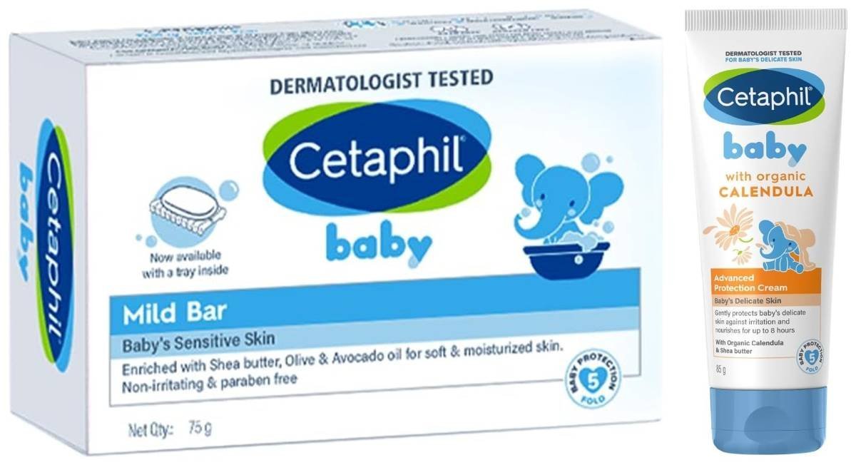 uk71PDY9VFIqL-1-1.jpg Cetaphil Baby Cream, Face & Body Moisturizing Cream | Advance Protection | Gentle & Soft with Organic Calendula 85gm&Cetaphil Baby Mild Bar 75gm, Kids Soap for Bath, White, Medium - Fast UK Delivery - Image 1