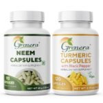 Grenera Neem Capsules 90 no, Turmeric Capsules 120 nos | Made with pure neem leaf powder and turmeric powder, black pepper powder