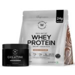 Wellbeing Nutrition Whey Protein Isolate + Concentrate (Swiss Chocolate) | 24g Protein, 11.5g EAA, 1g Glutamine | Clinically Proven 2x Muscle Protein Synthesis | 1kg + Wellbeing Nutrition Creatine Monohydrate 100g (combo pack)