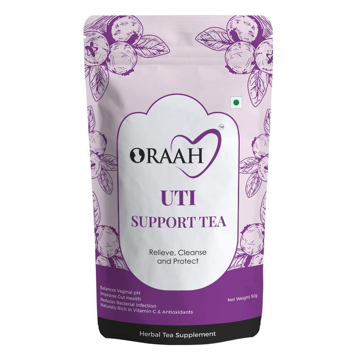 uk71RDQYtJjL-1.jpg Oraah UTI Support Tea I Balances Vaginal pH I Improves Gut Health (Cranberry Flavor, 50gm) (Pack 1) - Fast UK Delivery - Image 1
