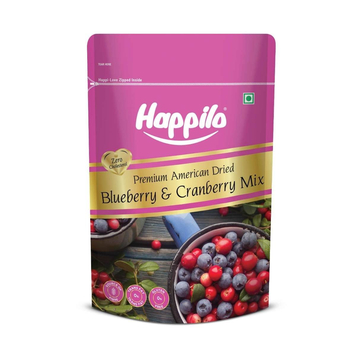 uk71Tg8OAw9aL-1-1.jpg Happilo Premium Dried Blueberry Cranberry Duet 200 grams Pack | Dried Cranberries & Blueberries Mix | Natural Real Dried Berries | Low Calorie Snack - Fast UK Delivery - Image 1