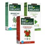 INDUS VALLEY Organic Hibiscus Powder For Hair Care (Hibiscus + Brahmi + Tulsi Powder) -100g *3= 300g - Fast UK Delivery