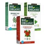 INDUS VALLEY Organic Hibiscus Powder For Hair Care (Hibiscus + Brahmi + Tulsi Powder) -100g *3= 300g - Fast UK Delivery