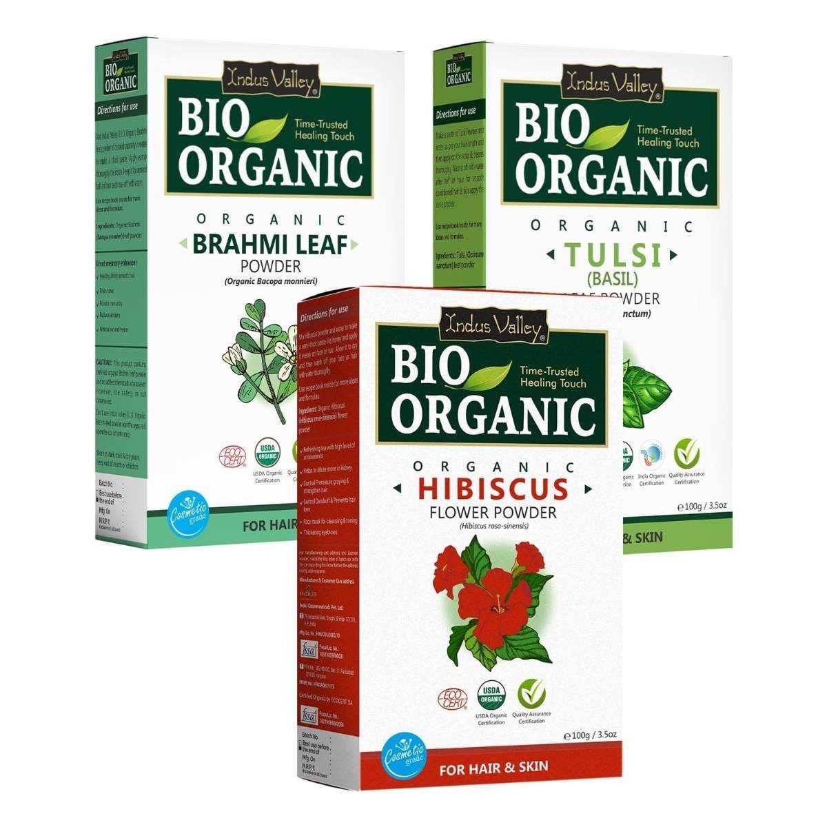 uk71UIpKp7fqL-1-1.jpg INDUS VALLEY Organic Hibiscus Powder For Hair Care (Hibiscus + Brahmi + Tulsi Powder) -100g *3= 300g - Fast UK Delivery - Image 1
