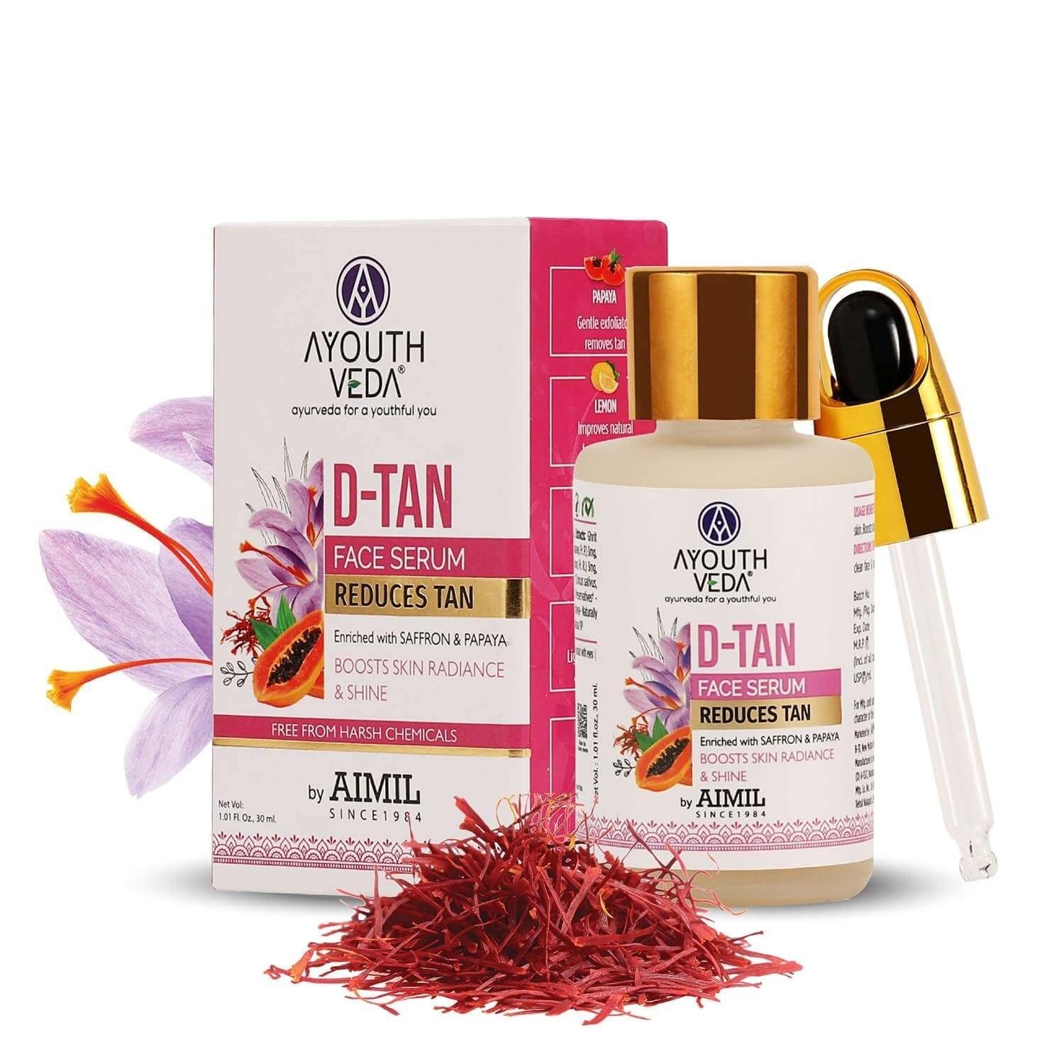 uk71VJ47N1FqL-1-1.jpg Ayouthveda D-Tan Face Serum Enriched With Saffron & Papaya For Nourished Skin, Reduces Tan 30ml - Fast UK Delivery - Image 1