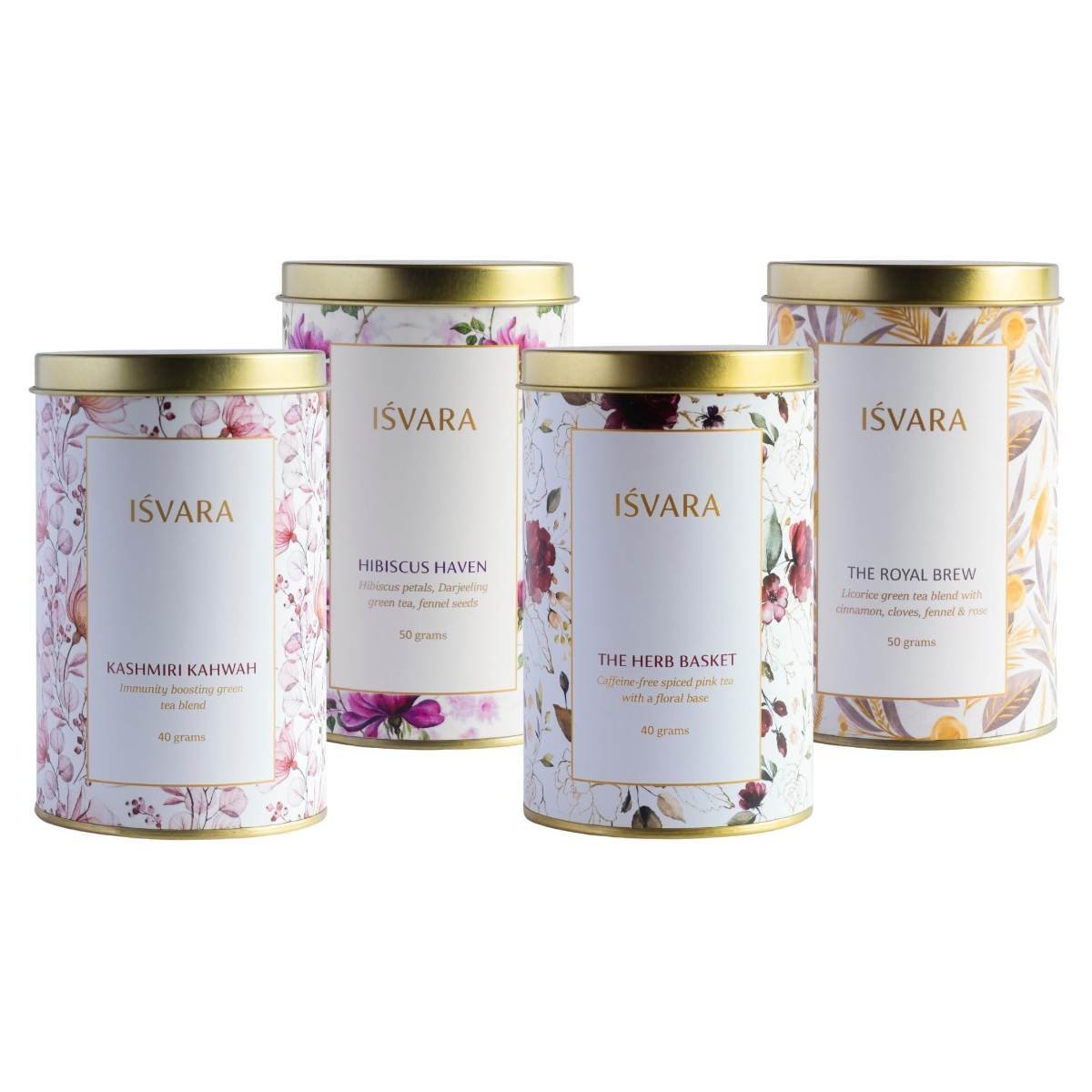 uk71W8HCPZuuL-1.jpg ISVARA TEA BUNDLES | Ultimate Weight Loss Teas (Pack of 4 tea tins) | Hibiscus Haven, The Herb Basket, The Royal Brew, Kashmiri Kahwah | 180gm - Fast UK Delivery - Image 1