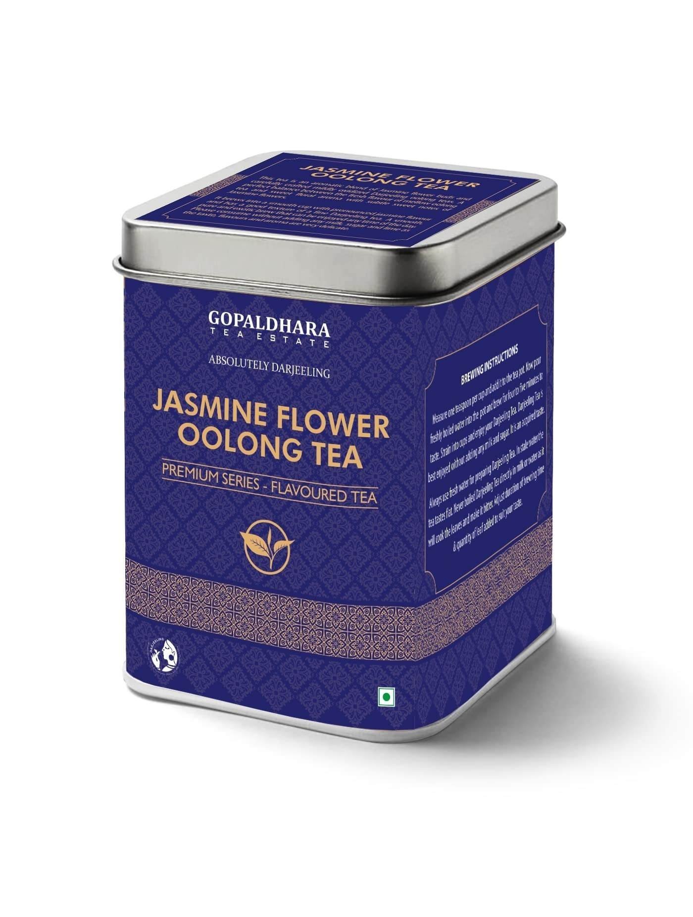 uk71WOZyhHEbL-1-1.jpg Gopaldhara Darjeeling Tea Jasmine Flower Oolong Tea 100g Tin Can - (Premium Series) From The Gopaldhara Tea Estate Highest Elevation 7000 Feet - Fast UK Delivery - Image 1