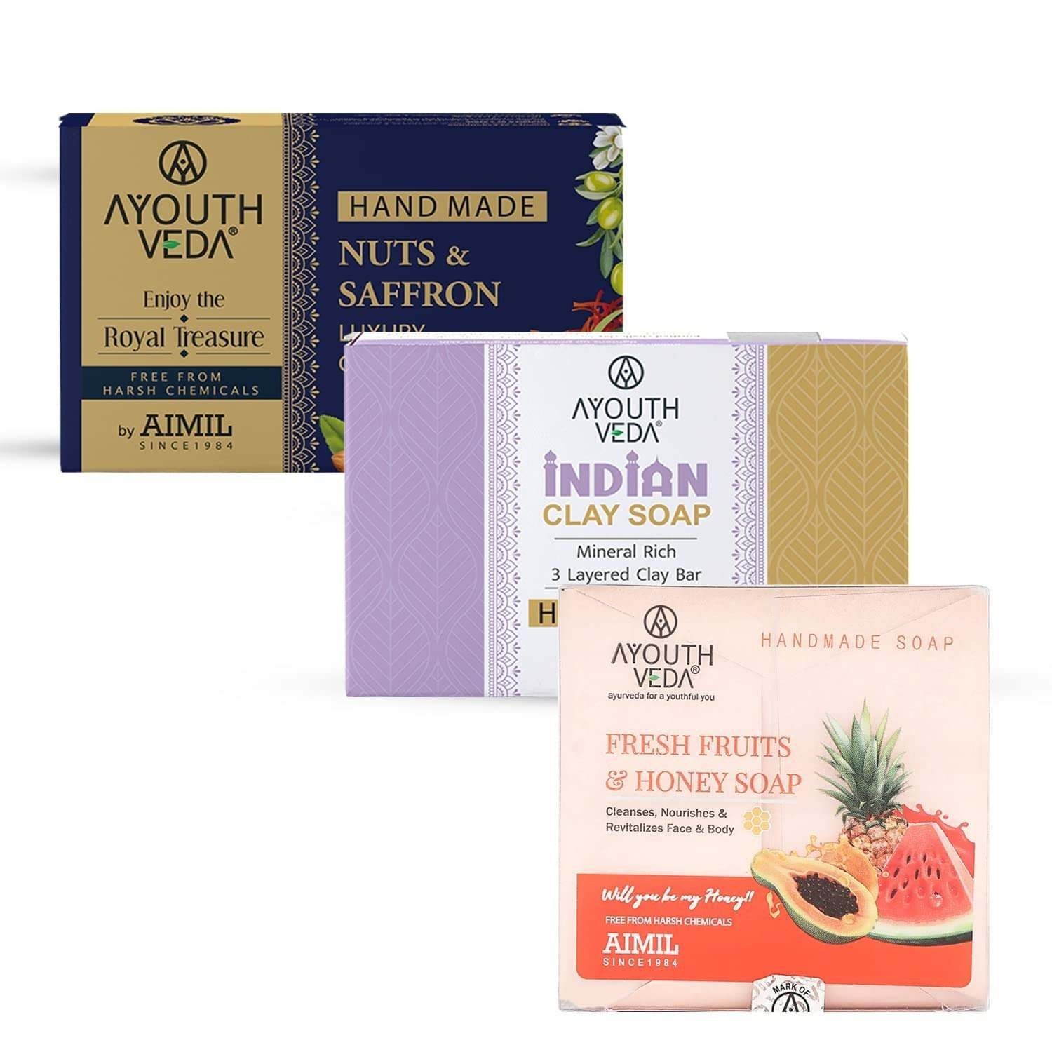 uk71WohYYWmTL-1-1.jpg Ayouthveda 1 Nuts & Saffron Luxury Castile Soap, Saffron Soap(110g),Clay Soap, Clean Tone Revitalize Skin, Nourish, Protect & Hydrate Skin (110g), Fruit Honey Soap 110g - Fast UK Delivery - Image 1