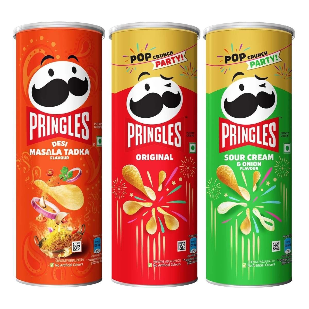 uk71XFdyKXqLL-1-1.jpg Kellogg's Pringles Original + Sour Cream & Onion + Desi Masala Tadka Flavour(107 grams each) - Fast UK Delivery - Image 1