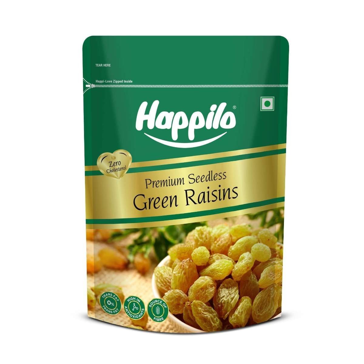 uk71XqkkEuNBL-1-1.jpg Happilo Dried Seedless Green Raisins Value Pack Pouch, 500 gm - Fast UK Delivery - Image 1