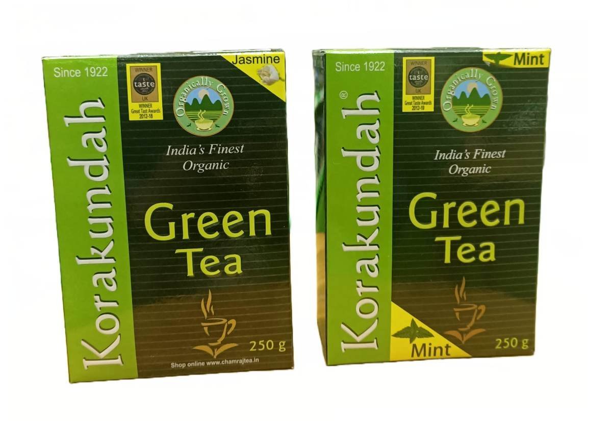 uk71XrmyrwalL-1.jpg KORAKUNDAH Organic Green Tea (Mint) 250 g | Organic Green Tea (Jasmine) 250 g | Pack of 2 | Total 500 g | India's Finest Organic Green Tea | Chamraj Nilgiri Tea - Fast UK Delivery - Image 1