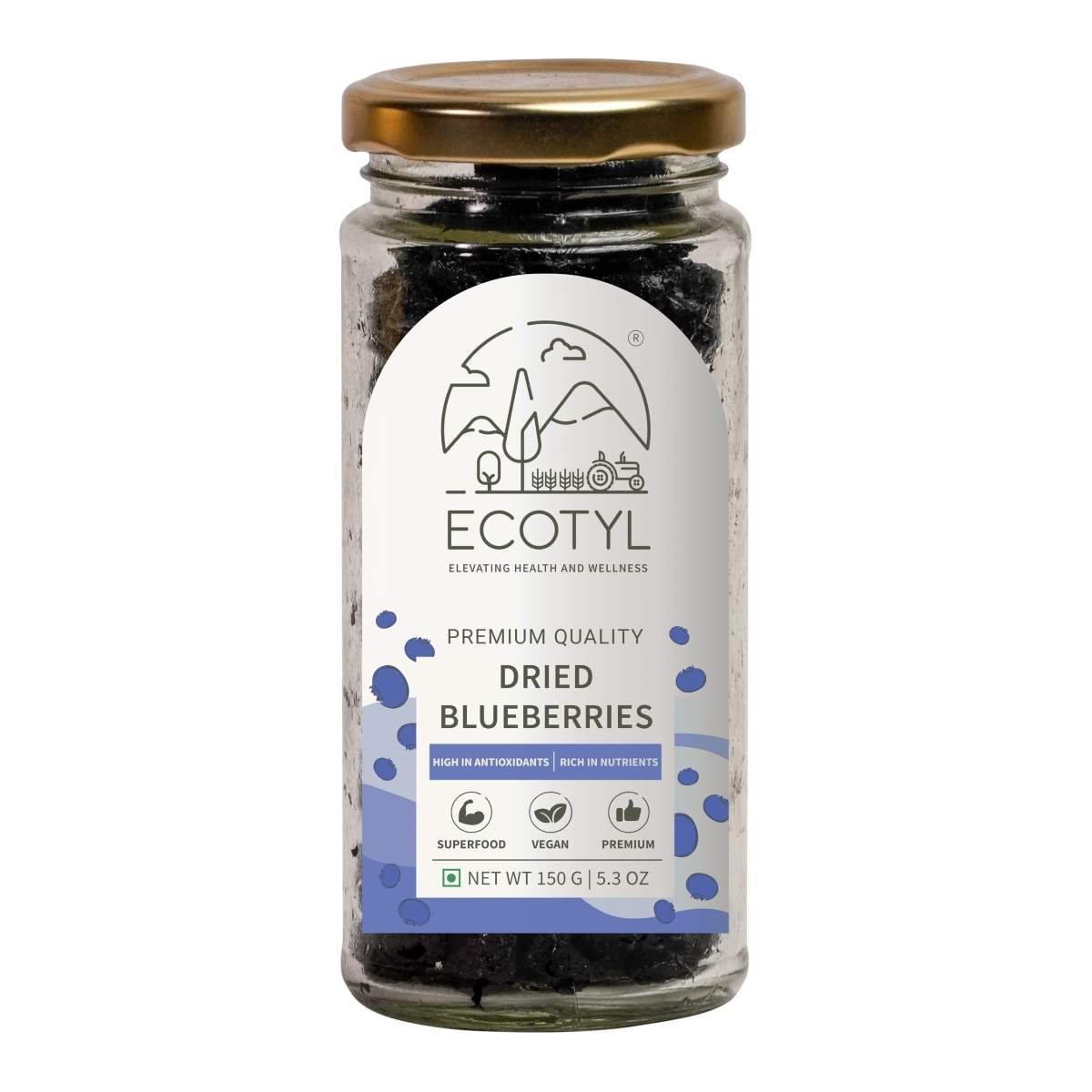uk71Z0Tof8YL-1.jpg Ecotyl Dried Blueberries | Whole Dried Fruit | Healthy Snack |150g - Fast UK Delivery - Image 1