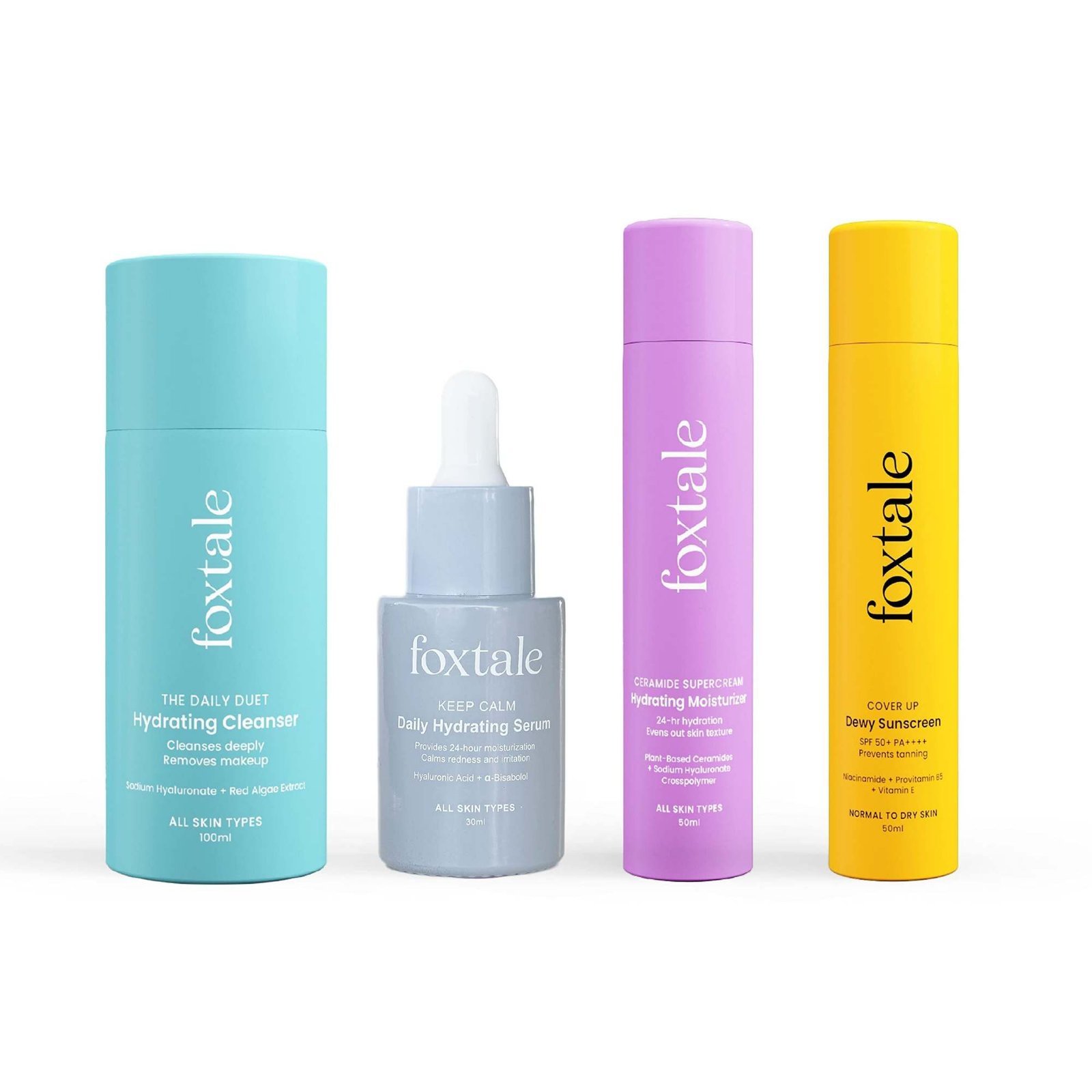 uk71ZZmEb6OvL-1-1.jpg Foxtale Hydration Boost AM Routine Skin Care Kit | for dull & dehydrated skin | Cleanser 100ml + Hydration Serum 30ml + Moisturizer 50ml + Dewy Sunscreen 50ml - Fast UK Delivery - Image 1