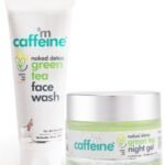 mCaffeine Green Tea Night Hydration Routine | Vitamin C | Dirt Removal, Moisturization | Face Wash, Night Gel | All Skin | Paraben & SLS Free - Fast UK Delivery